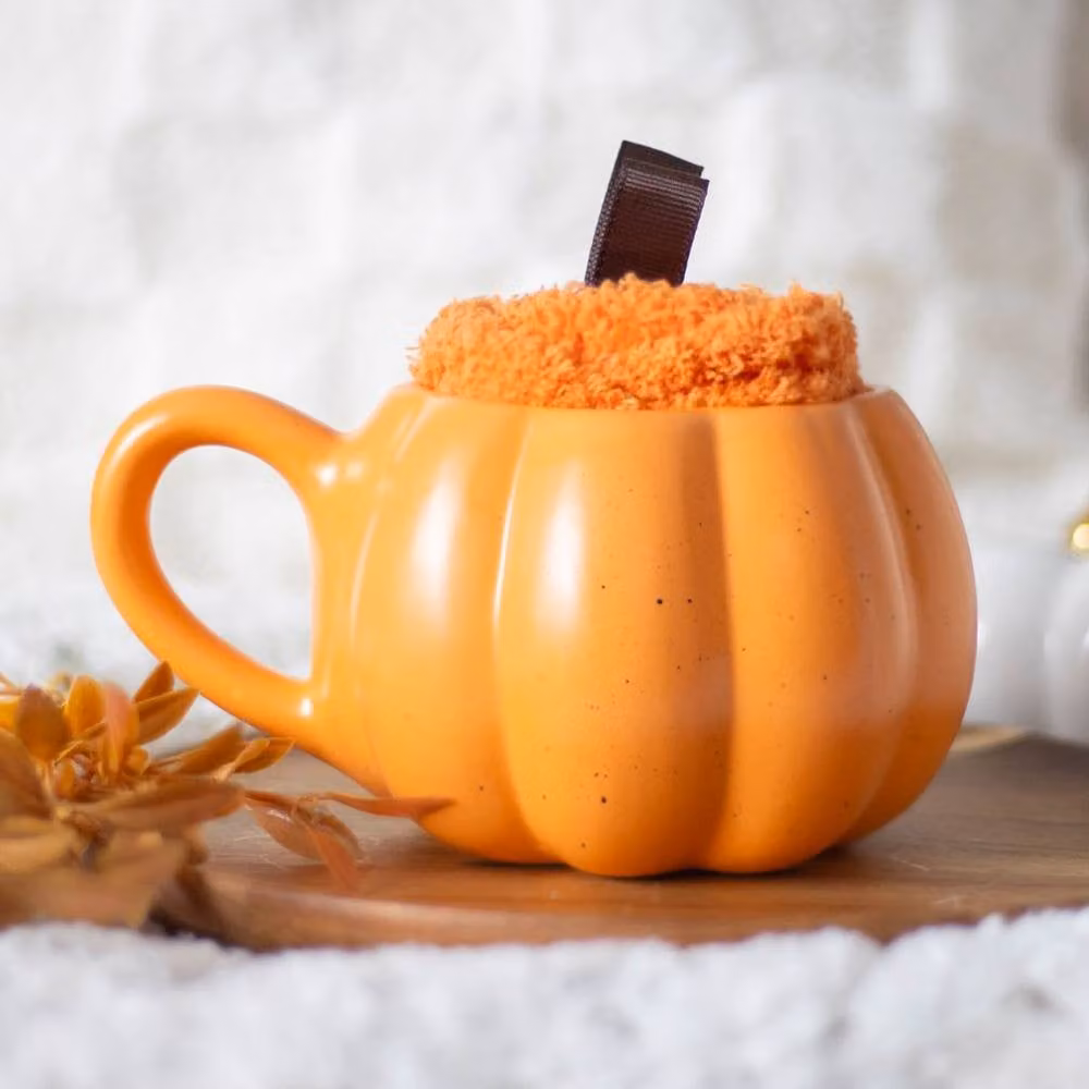 Marco Paul Orange Pumpkin Shaped Ceramic Mug and Socks Set, 450ml – 3
