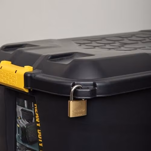 Samuel ALEXANDER Heavy Duty Lockable Stackable Storage Trunks on Wheels, Black, 1 x 145L and 2 x 60L – 4