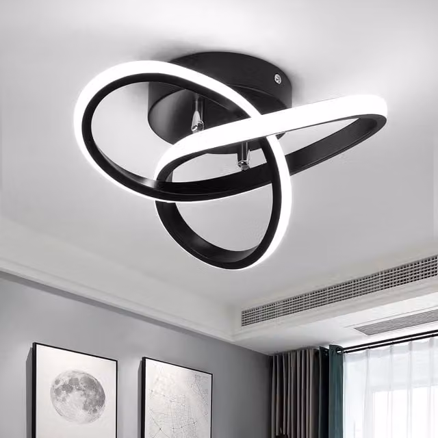 COMELY Modern Clover-Shaped LED Ceiling Light, 22W, 6500K Cool White, Black