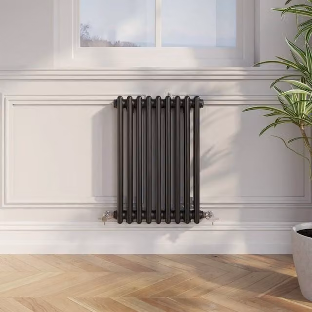 Temprazo Black Steel Wall Mounted Column Radiator H: 42.5 cm, W: 30.0 cm, D: 7.0 cm