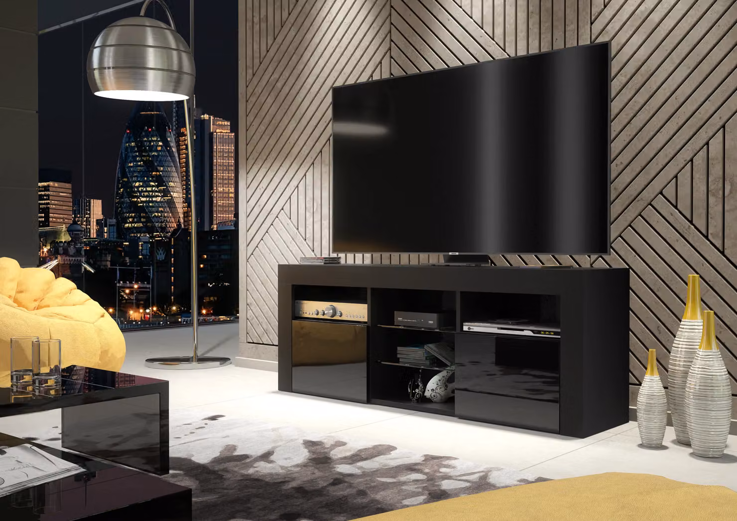 Creative Furniture Modern Black High Gloss TV Unit W: 145 cm, H: 53 cm, D: 35 cm – 2