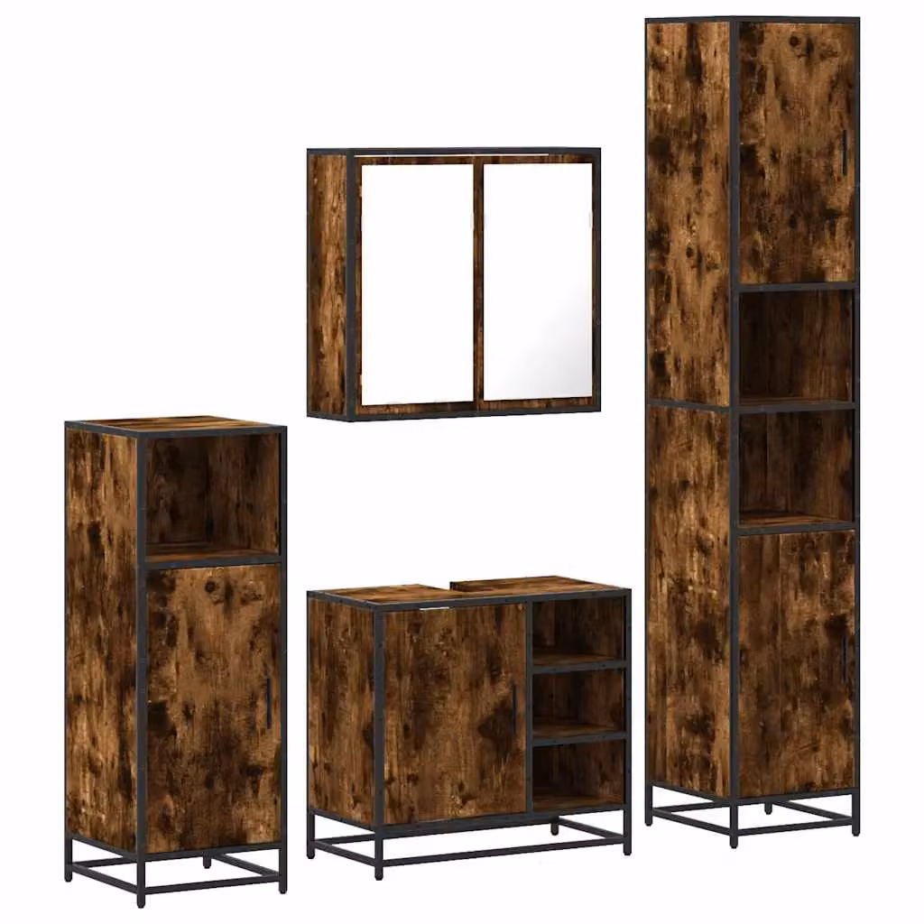 Berkfield Home 4-Piece Industrial Bathroom Furniture Set in Smoked Oak Brown – 2