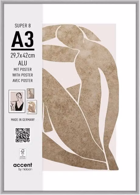 Nielsen Design Super 8 Aluminium A3 Picture Frame in Silver with Modern Abstract Art Print – 1