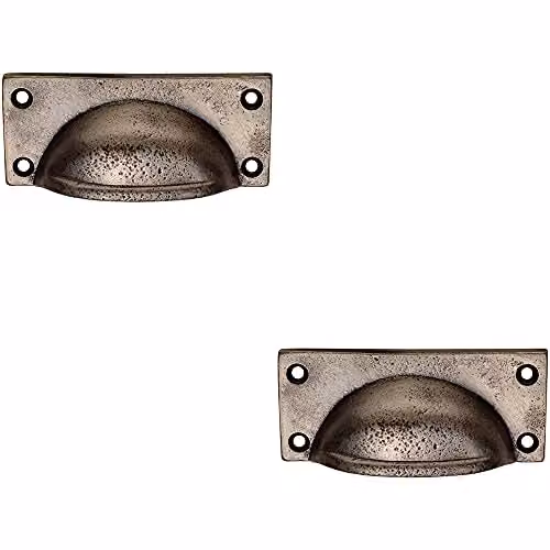 Loops 2 Pack Square Plate Cabinet Cup Handles in Pewter, W: 90 mm, D: 40.5 mm