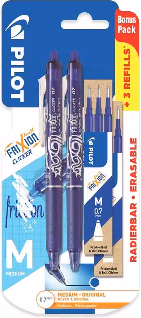 Pilot Frixion Clicker Retractable Blue Gel Pens with Refills, Pack of 4