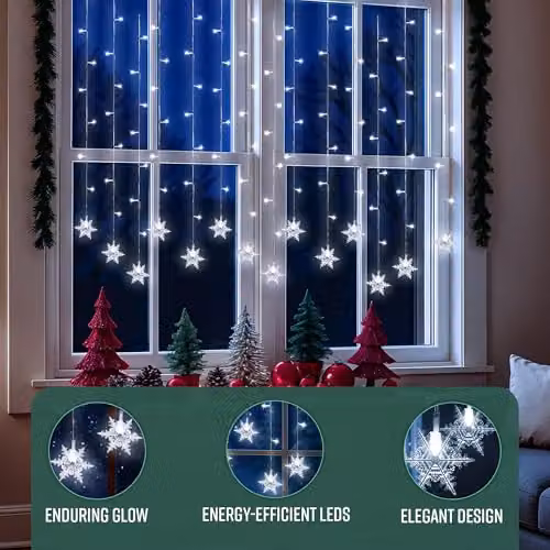 Globrite 104 LED Star Curtain Fairy Lights in Cool White with Remote Control – 3