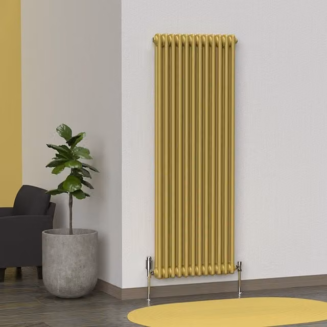 Lux Heat Vertical Coloured Column Radiator in Metallic Gold, H 150 cm x W 56 cm