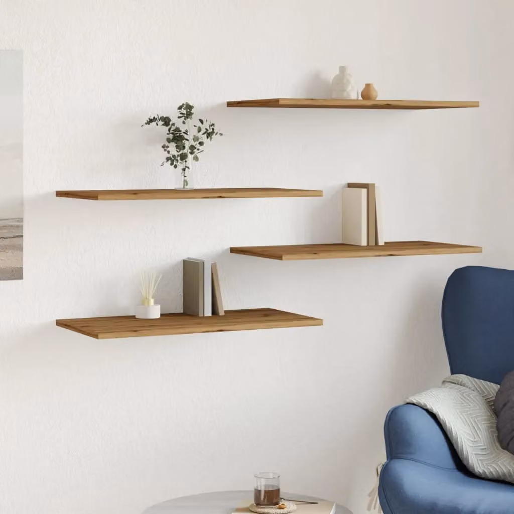 Berkfield Home Artisan Oak Wall Shelves, 4 Piece Brown Engineered Wood, W: 60 cm, D: 30 cm, H: 1.5 cm – 2