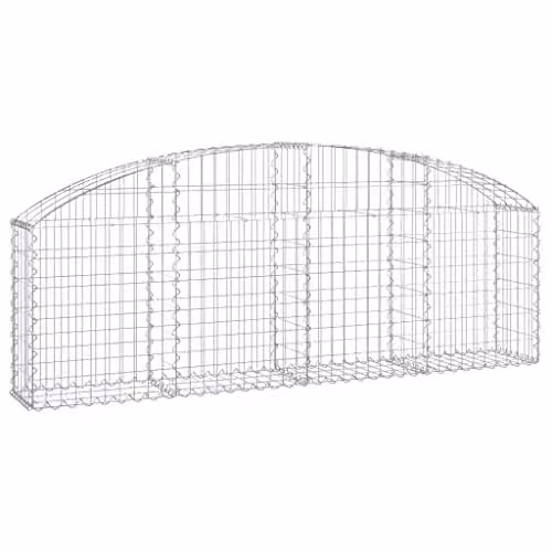 vidaXL Arched Gabion Basket Cage Made of Galvanised Steel in Silver, W/D/H: 200 x 30 x 60/80 cm – 1