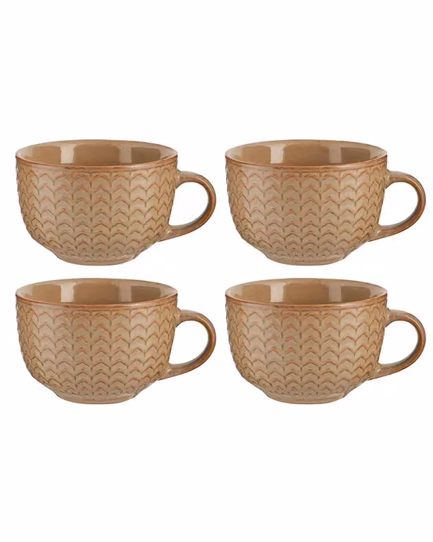 Dibor Set of 4 Brown Geometric Stoneware Coffee Mugs – 2