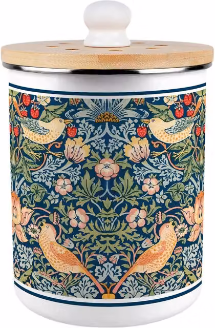 Purely Home Strawberry Thief Metal Food Waste Caddy with Flip Lid, 2L, Blue and Multicolour