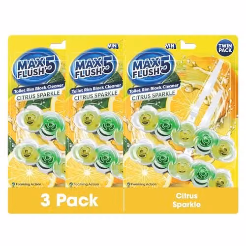 Max Flush 5 Citrus Sparkle Toilet Rim Block Cleaner Twin Pack – 1