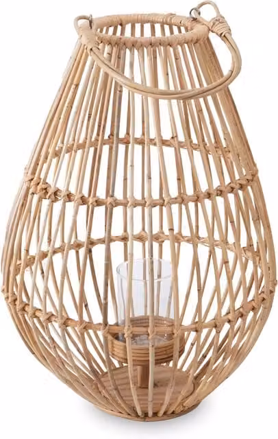 Orsina Elegant Design Rattan Tealight Lantern with Hoop Handle in Sand/Beige, W/D/H: 59.0 x 41.0 x 41.0 cm