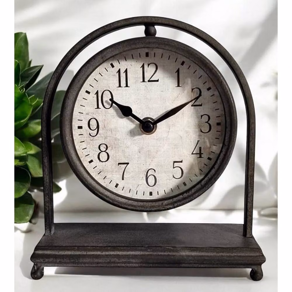 Minster Analog Round Metal Tabletop Clock in Black, W: 17 cm, D: 7 cm, H: 20 cm – 2