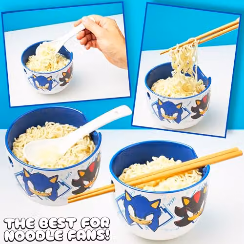 Get Trend Sonic the Hedgehog Ramen Bowl Set, Multicolour Ceramic Bowl with Spoon and Bamboo Chopsticks, 600ml – 5