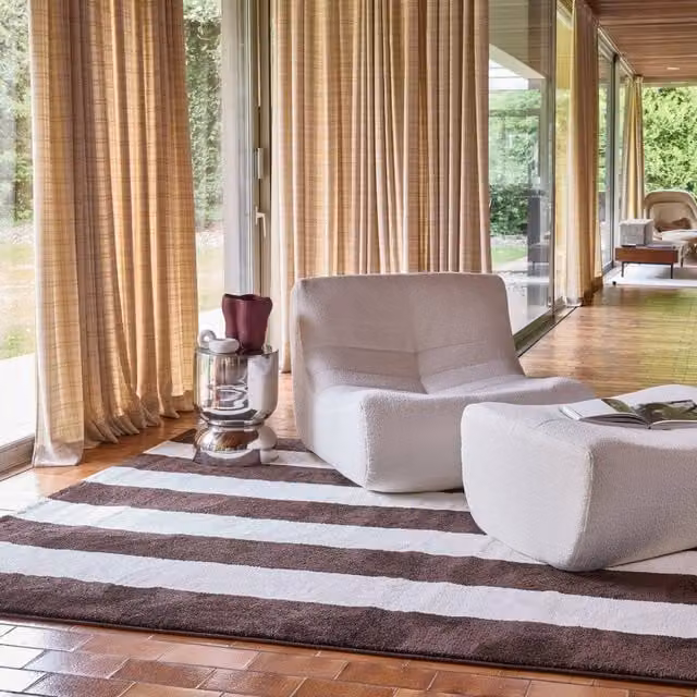 sweeek Modern Striped Indoor Rug in Brown and White, W: 120 cm, L: 160 cm