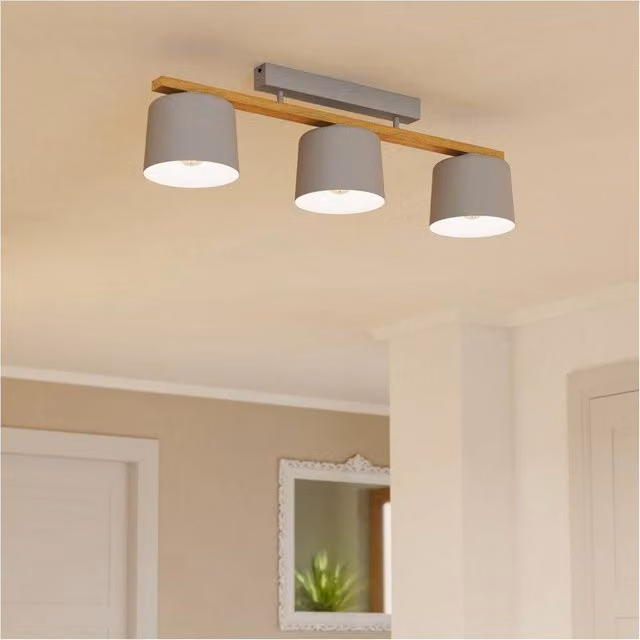 Loops Modern Triple Ceiling Light in Grey and Brown with Wood Details – 1