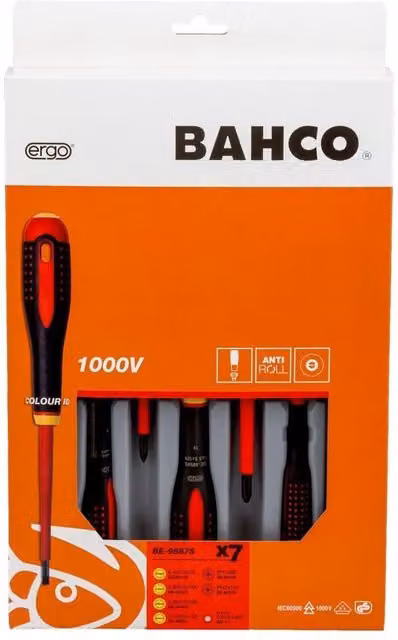 Bahco Be-9887s Ergo VDE Insulated Screwdriver Set, 7 Piece, Multi Colour
