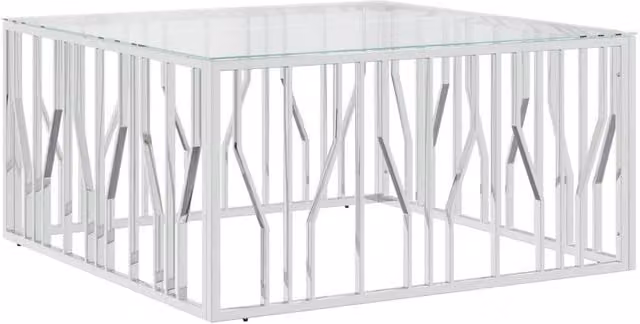 Berkfield Home Modern Square Coffee Table in Silver Stainless Steel and Glass, W/D/H: 100 x 100 x 50 cm – 1