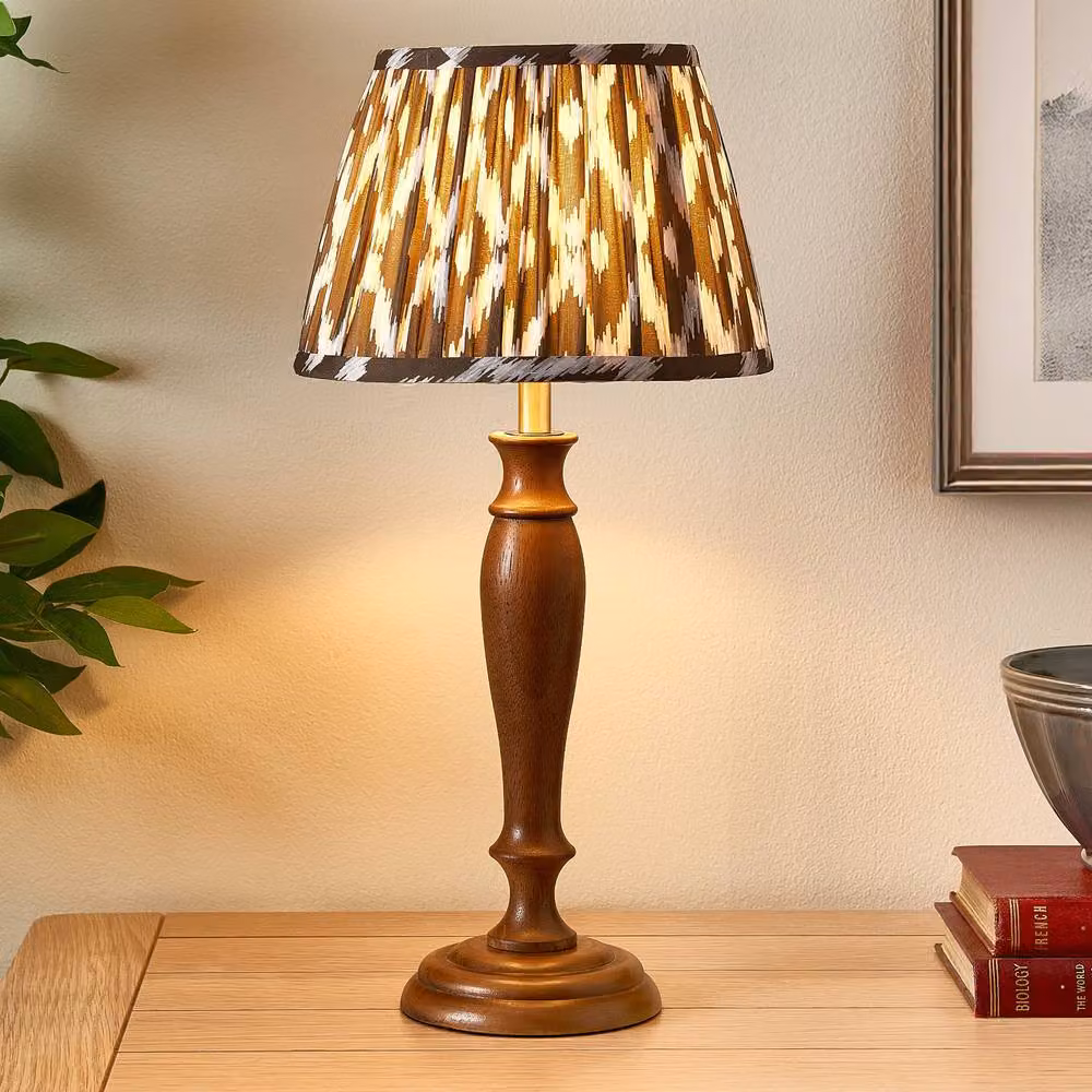 First Choice Lighting Rutherford Set of 2 Wood Table Lamps with Multicolour Fabric Shades, Brown/Multicolour, Height: 47 cm – 5