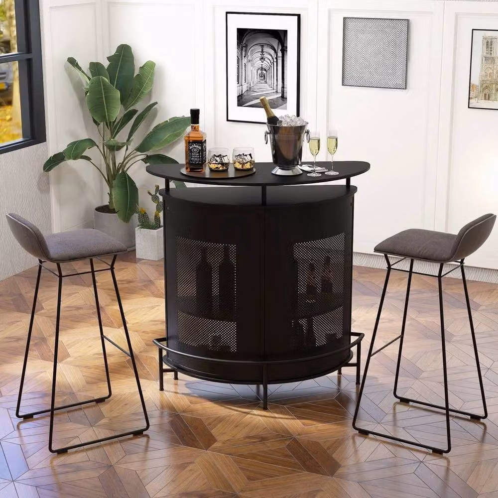 Hinsinc Industrial 4-Tier Curved Counter Home Bar Table in Black – 3