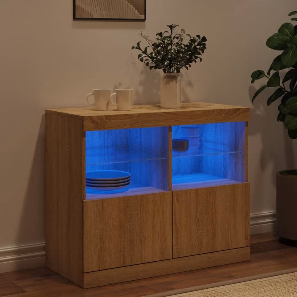 Berkfield Home Sonoma Oak Sideboard with Integrated LED Lights in Brown, W/D/H: 81 x 37 x 67 cm – 3