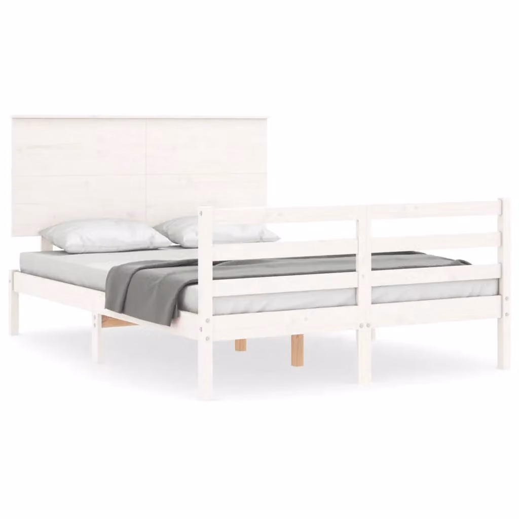 Berkfield Home Small Double Solid Wood Bed Frame with Headboard in White – 2