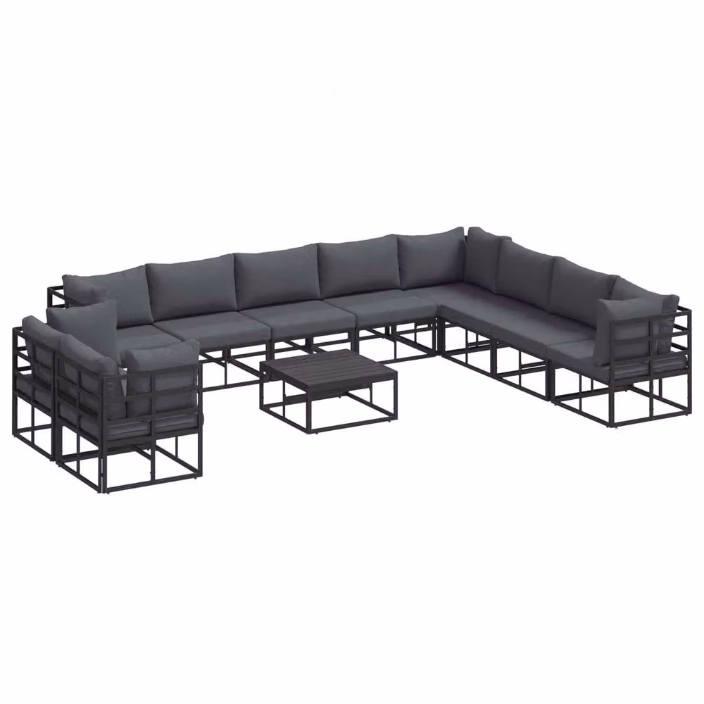 Berkfield Home 11 Piece Modern Garden Sofa Set with UV-Resistant Cushions in Black Powder-Coated Aluminium – 2