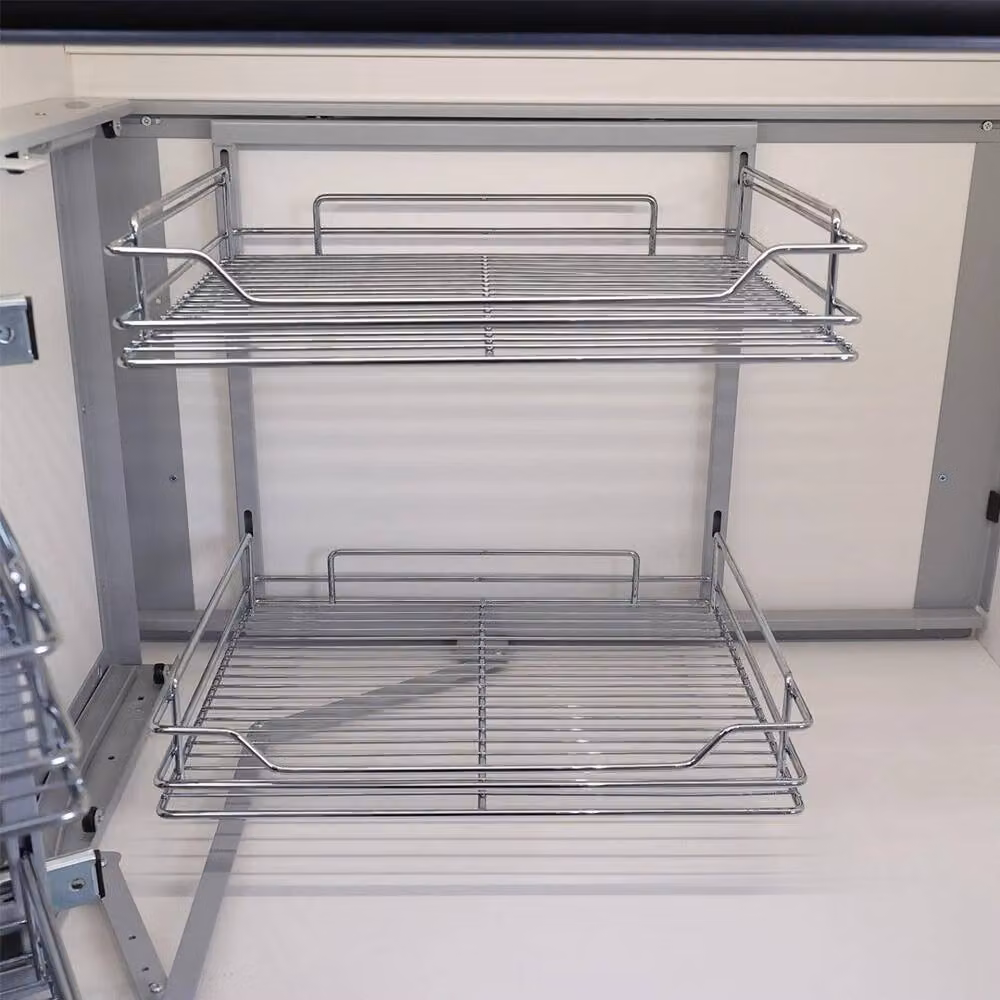 PAWNORA Silver Metal Kitchen Magic Corner Basket Larder Storage Shelf – 2