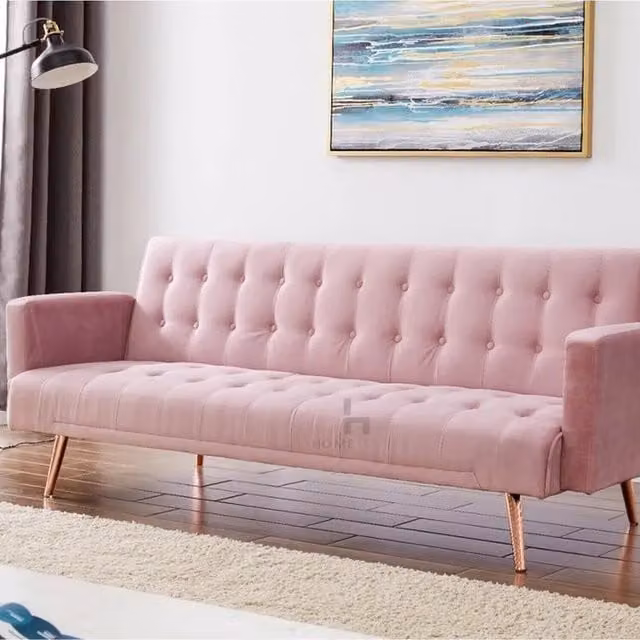 Comfy Living Pink Plush Velvet Modern Sofa Bed with Gold Metal Legs