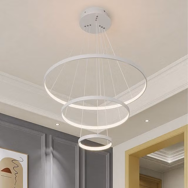 Komore Modern White Aluminium LED Ring Pendant Light with Warm White Downlighting