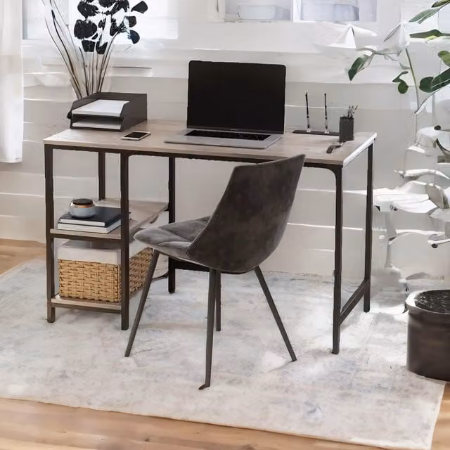 FURNOS Industrial Computer Desk with 2 Shelves in Grey, Width: 120 cm – 1