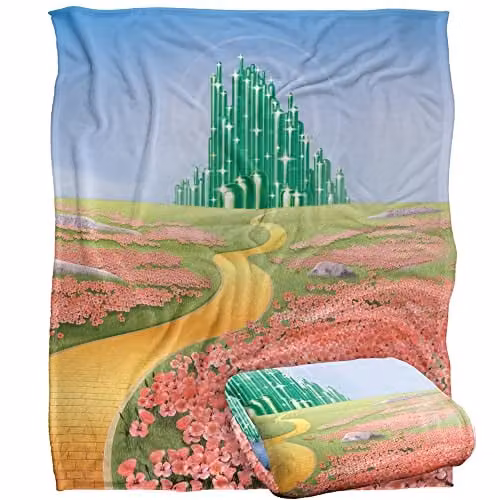 Logovision The Wizard of Oz Yellow Brick Road Silky Touch Super Soft Fleece Throw Blanket in White and Yellow, W/D/H: 152 x 127 cm