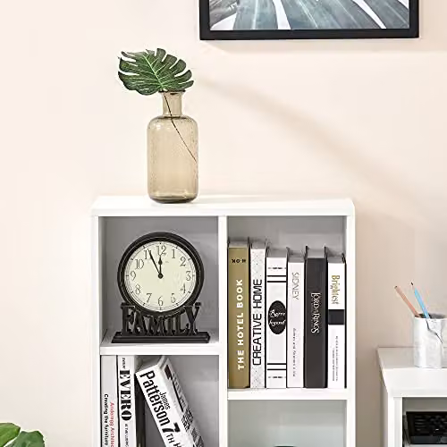 HOMCOM Modern White Cube Bookshelf with Adjustable Shelves and Back Panel – 5