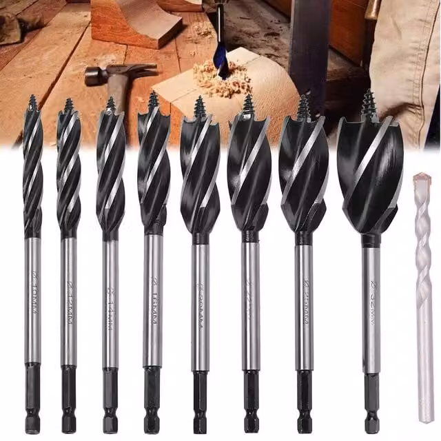 Kelvenix High-Carbon Steel Fast Cut Wood Auger Drill Bit Set, Silver, 10-32mm – 1