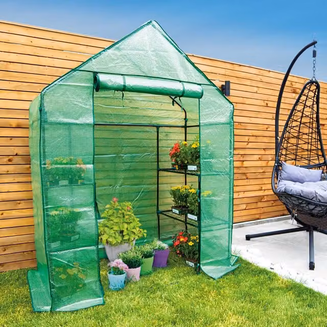 mysmartbuy Walk-In Greenhouse with PE Cover and 4 Shelves in Green, H195 x W143 x D75 cm – 1