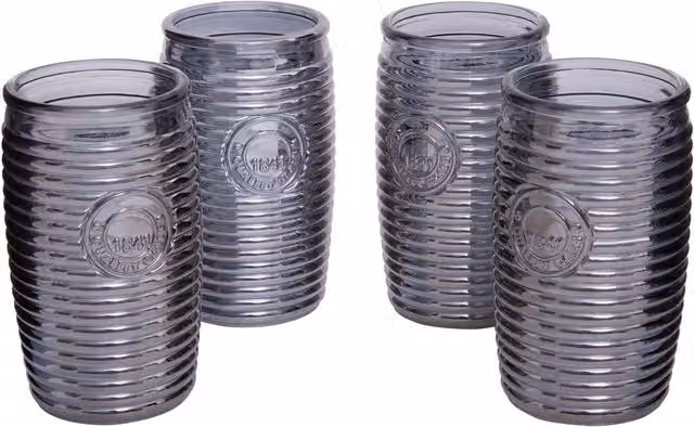Premier Houseware Set of Four Grey Ribbed Glass Tumblers