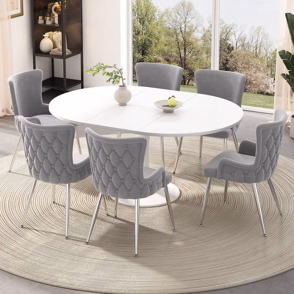 ModernLuxe Set of 6 Grey Velvet Dining Chairs with Metal Legs – 2