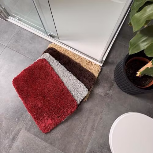 Odyssey Collection Deep Pile Shaggy Microfibre Bath Mat, Burgundy, W: 40 cm, D: 60 cm, H: 2 cm – 2