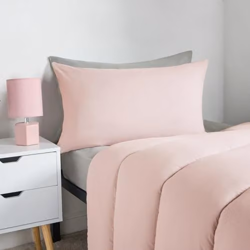 OHS Single Coverless Reversible Microfibre Duvet and Pillowcase Set, 10.5 Tog, Pink and Grey, W: 135 cm, L: 200 cm – 3