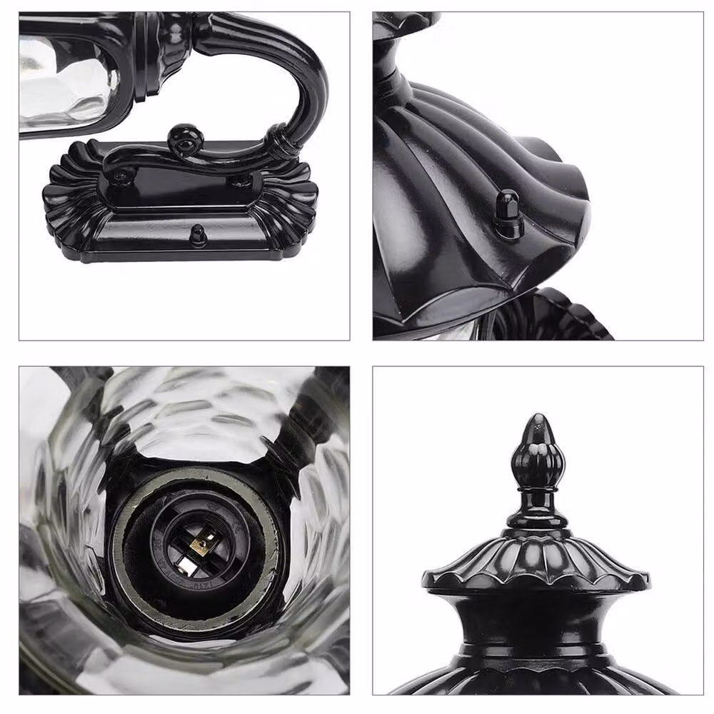 FLAVORA Traditional Black Metal and Glass Outdoor Wall Lantern for Garden, Porch and Balcony – 4