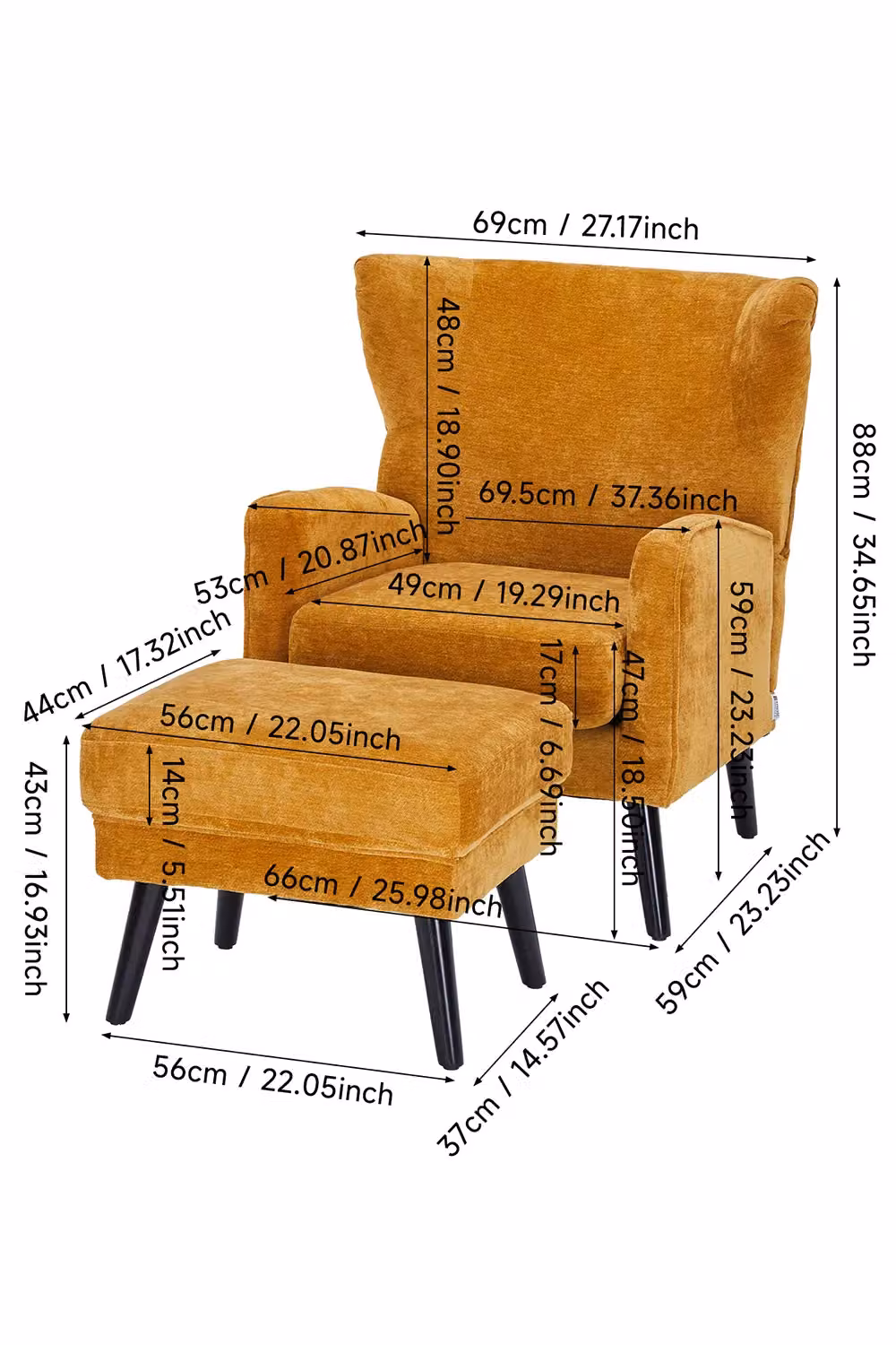 Living and Home Yellow Chenille Armchair with Footstool – 4