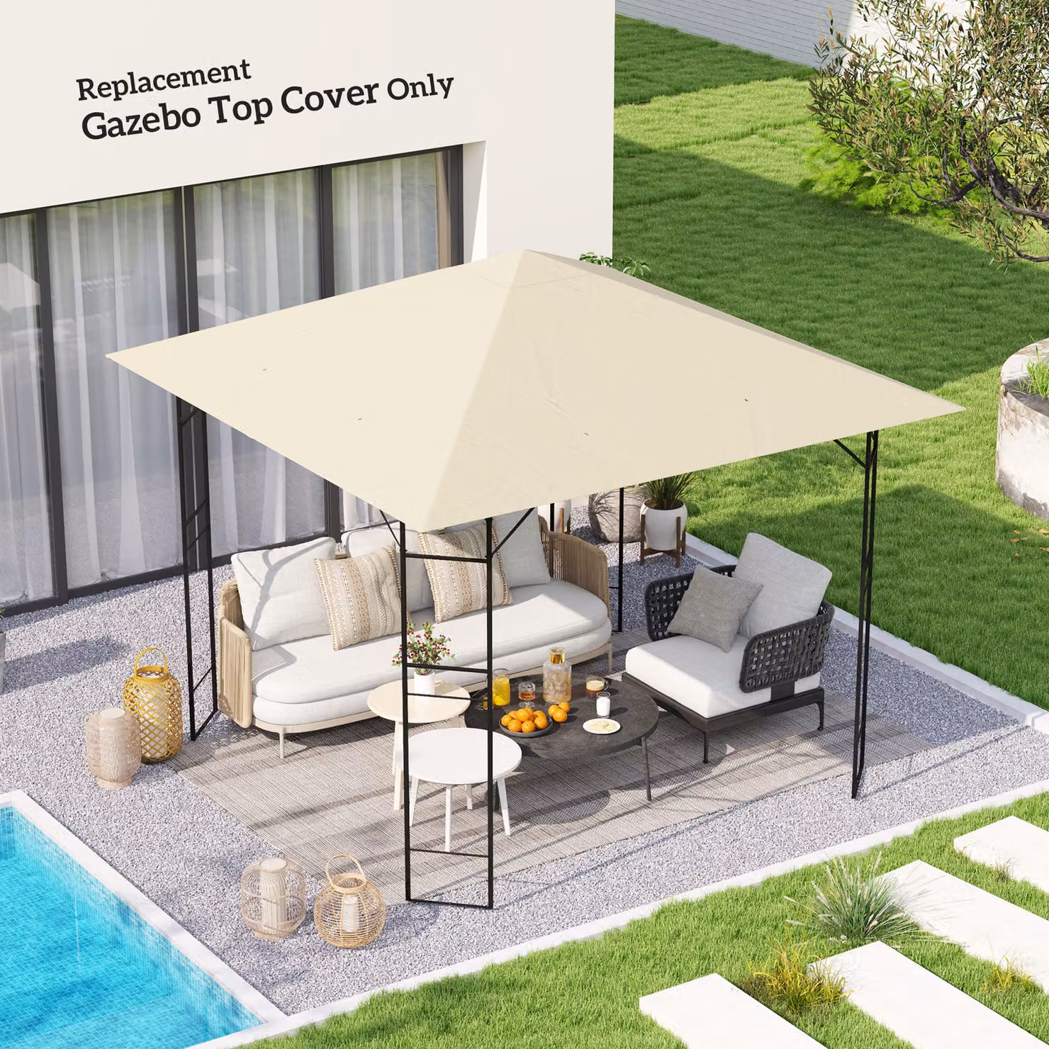 Outsunny Cream Polyester Gazebo Canopy Replacement with UPF 50+ Protection, W x W: 3 x 3 m – 2