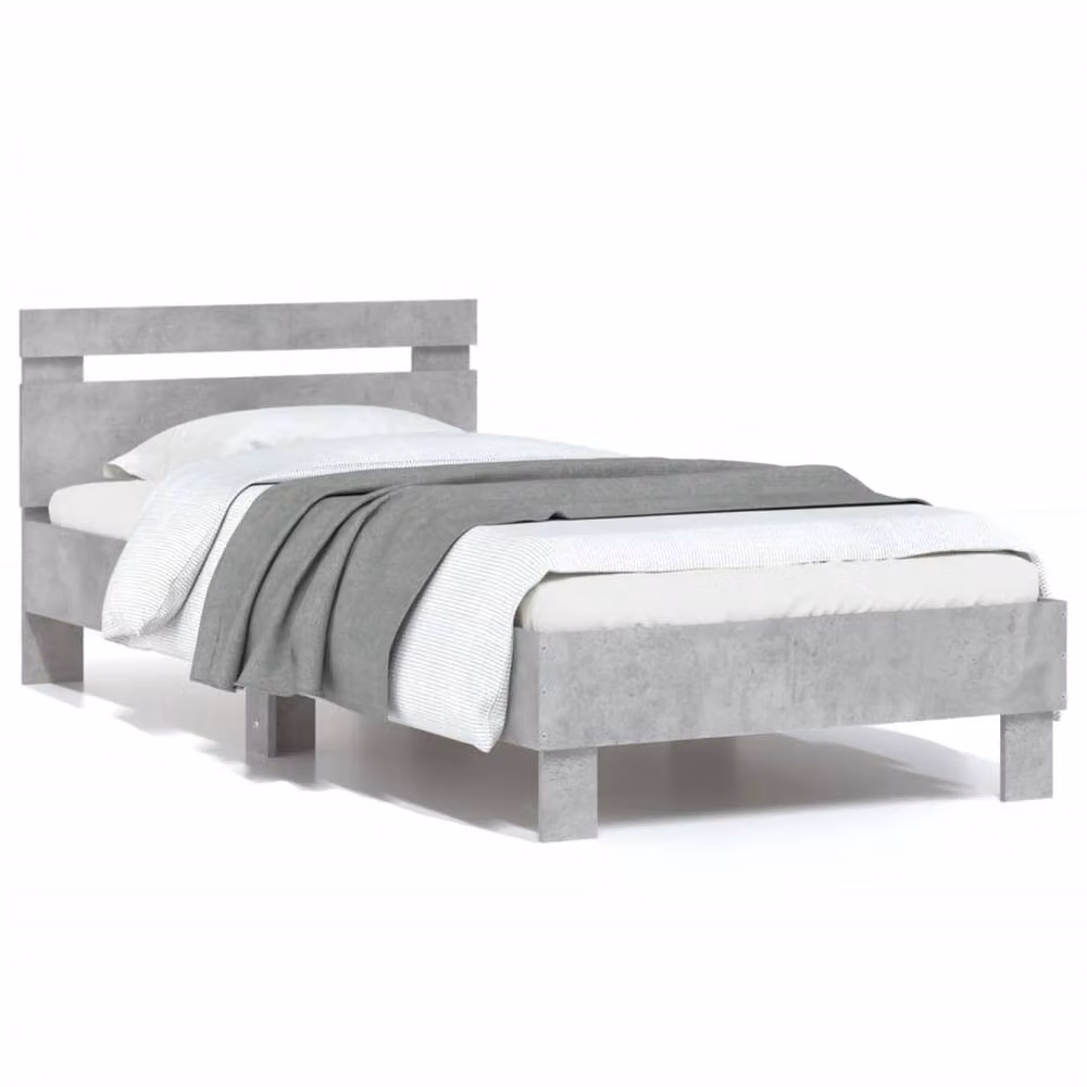 Berkfield Home Small Single Bed Frame with Headboard in Concrete Grey, W/D/H: 75 x 190 cm – 2