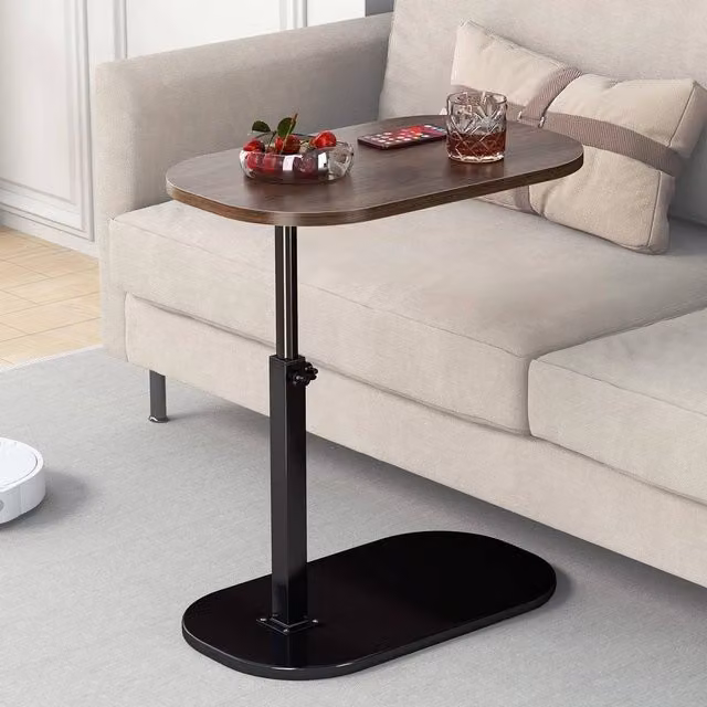 FORGEVIO C Shaped Side Table with Adjustable Height and 360 Degree Swivel Top in Brown