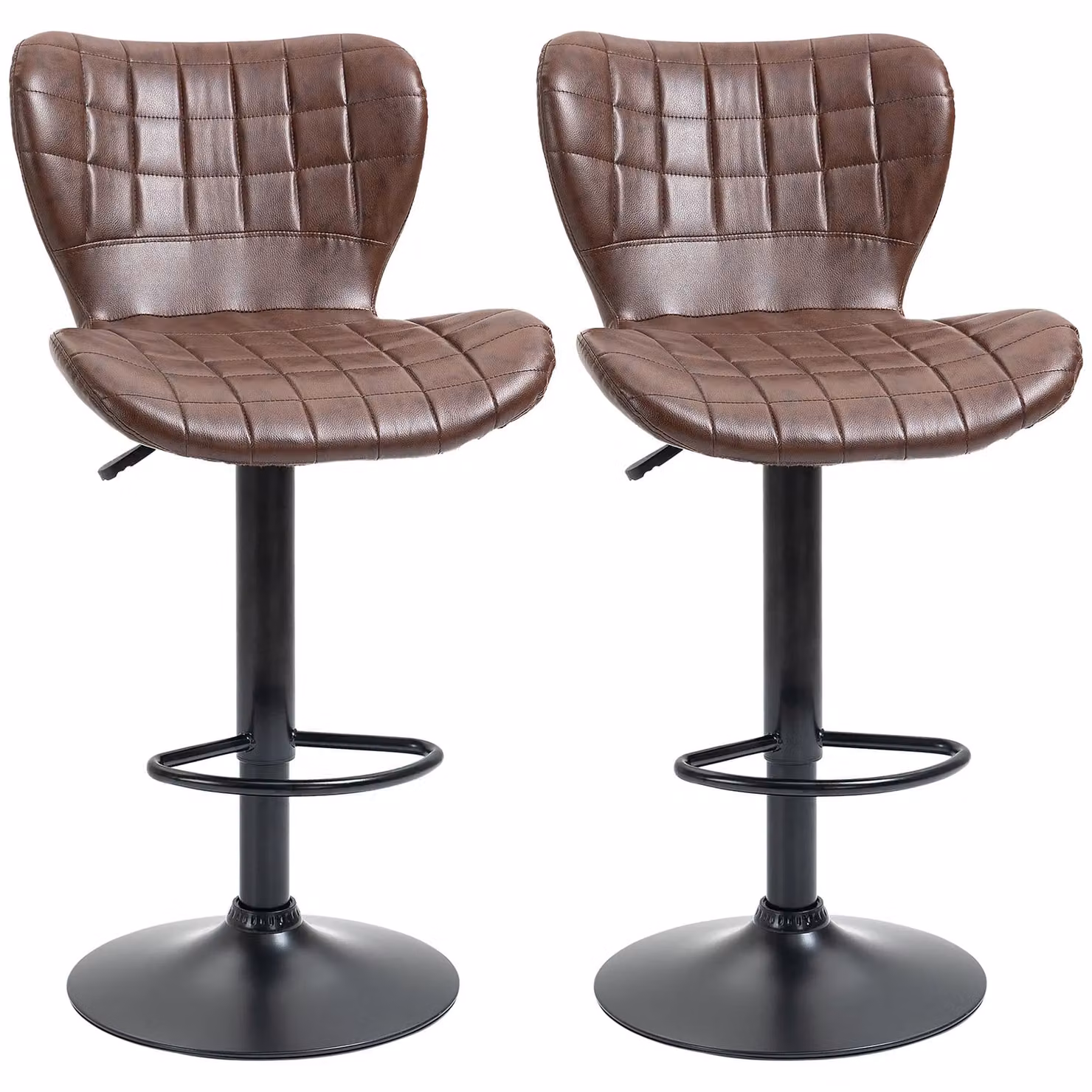 HOMCOM Set of 2 Brown PU Leather Adjustable Height Swivel Bar Chairs with Footrest – 2