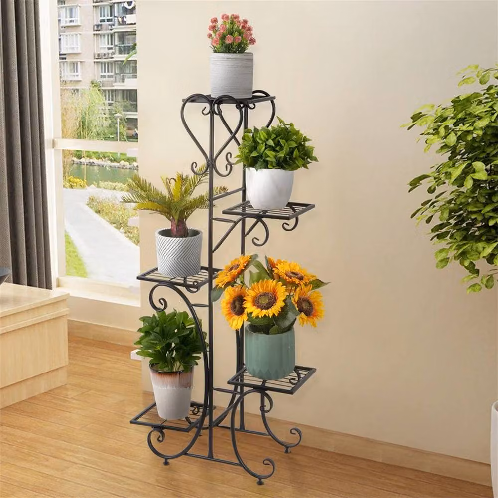 VOGREX 5 Tier Metal Plant Stand, Black Matt Flower Pot Holder and Bonsai Display Rack, H 116.0 x W 57.0 x D 25.0 cm – 2