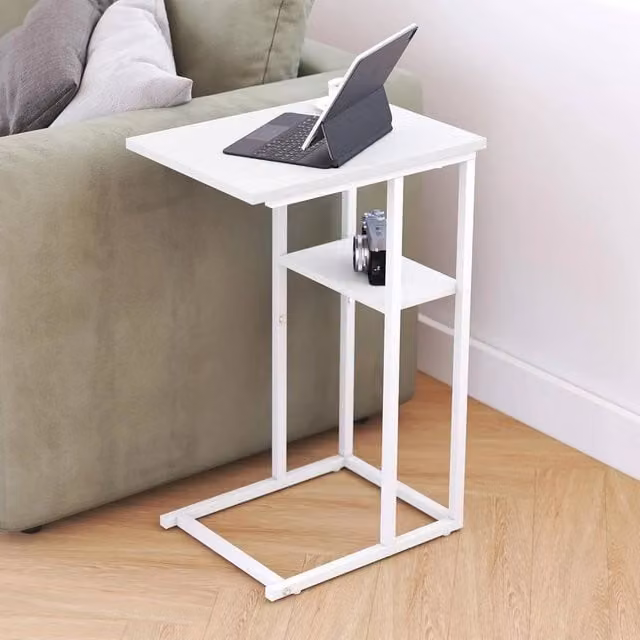 FORGEVIO C Shaped White End Table and Side Table for Sofa or Bed – 1