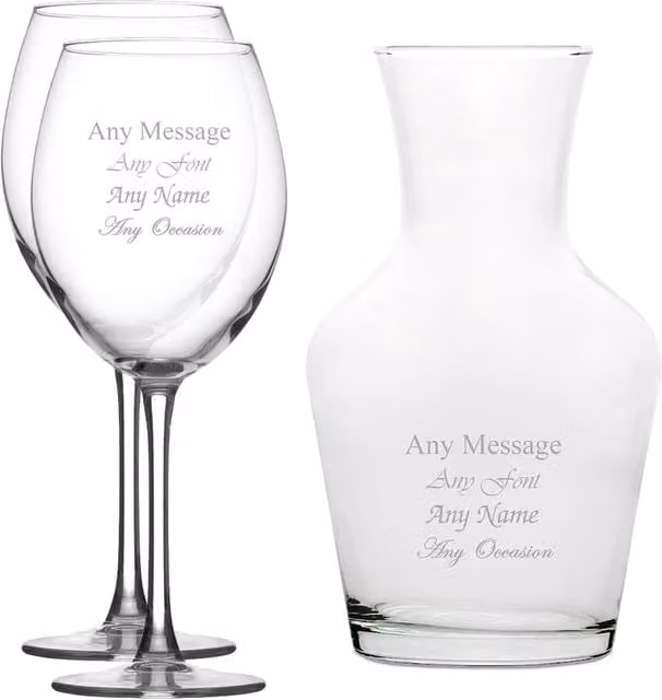 Uniqueful Personalised Enoteca Wine Glass Set of 2 and 1 l Vin Carafe in Clear Glass