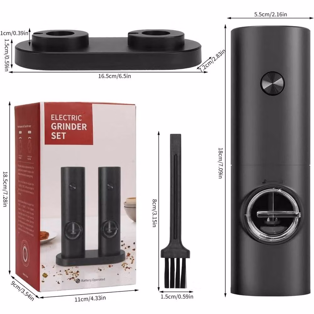 Kelvenix Set of 2 Electric Salt and Pepper Grinders with LED, Black Ceramic and Plastic – 2
